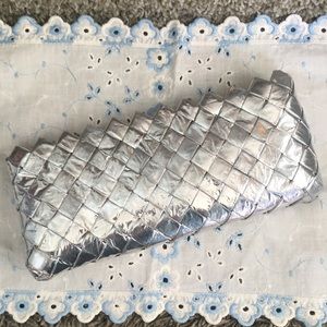 Silver handwoven metallic clutch